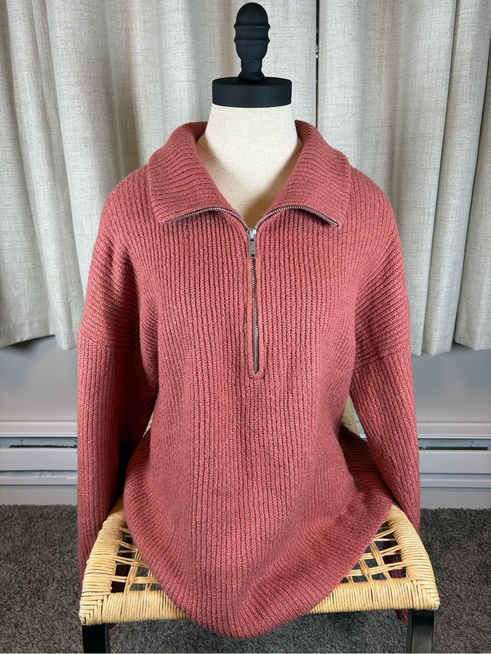 Old Navy Ribbed Half-Zip Turtleneck Sweater - Dusty Rose